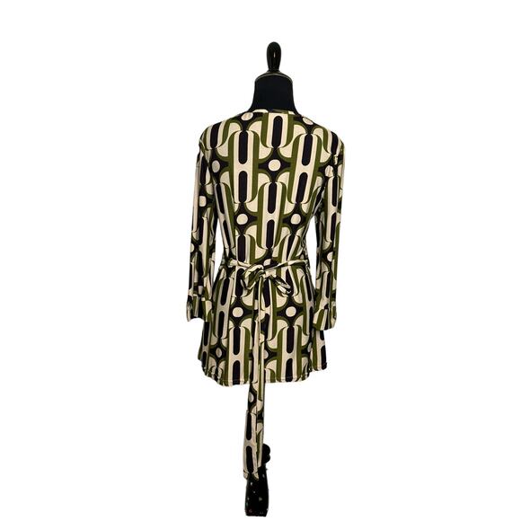 Helena Hart cream green black retro wrap blouse size 2 - Picture 6 of 10